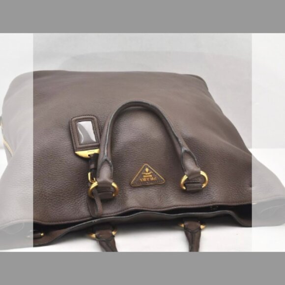 AUTHENTIC PRADA BROWN VINTAGE LEATHER NAPPA 2 WAY SHOULDER TOTE BAG - Picture 4 of 14